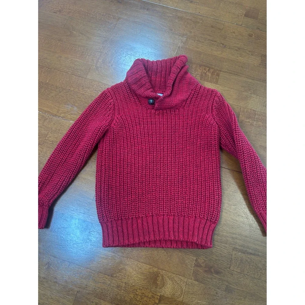 Old Navy Sweater Toddler 3T Red Shawl Collar Button Chunky Knit Pullover